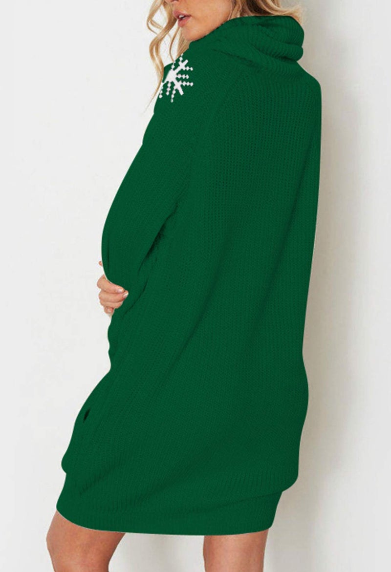 Pink Queen Women Christmas Santa Hat Snowman Turtleneck Pullover Sweater Dress Dark Green XL - Image 5
